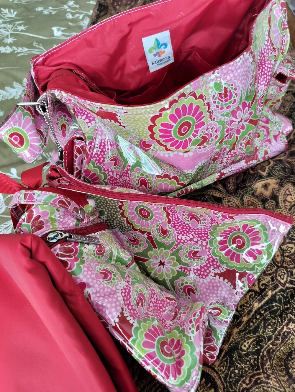 Kalencom Laminated Buckle Diaper Bag Set - Gypsy Paisley Cotton Candy NWOT 2012